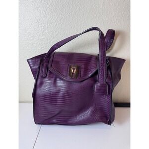 Danielle Nicole Tote Bag Women Large Purple Faux Lizard Embossed Structured Chic